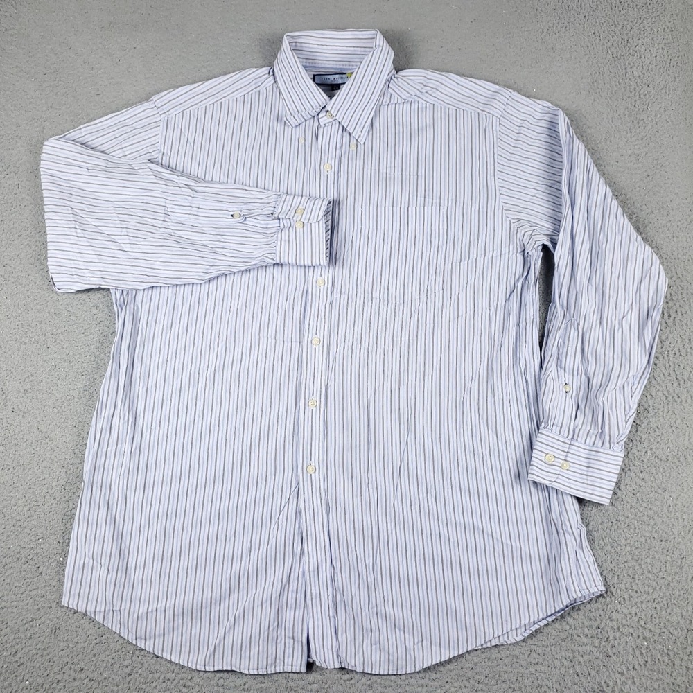 Tommy Hilfiger Mens XL Blue Striped Button Up Long Sleeve Shirt Ithaca